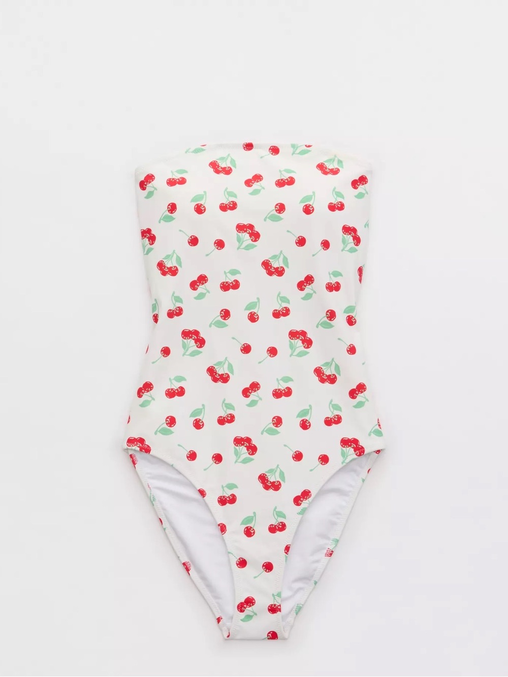 aerie White Cherry-Print Strapless Girls' One-Piece Swimsuit